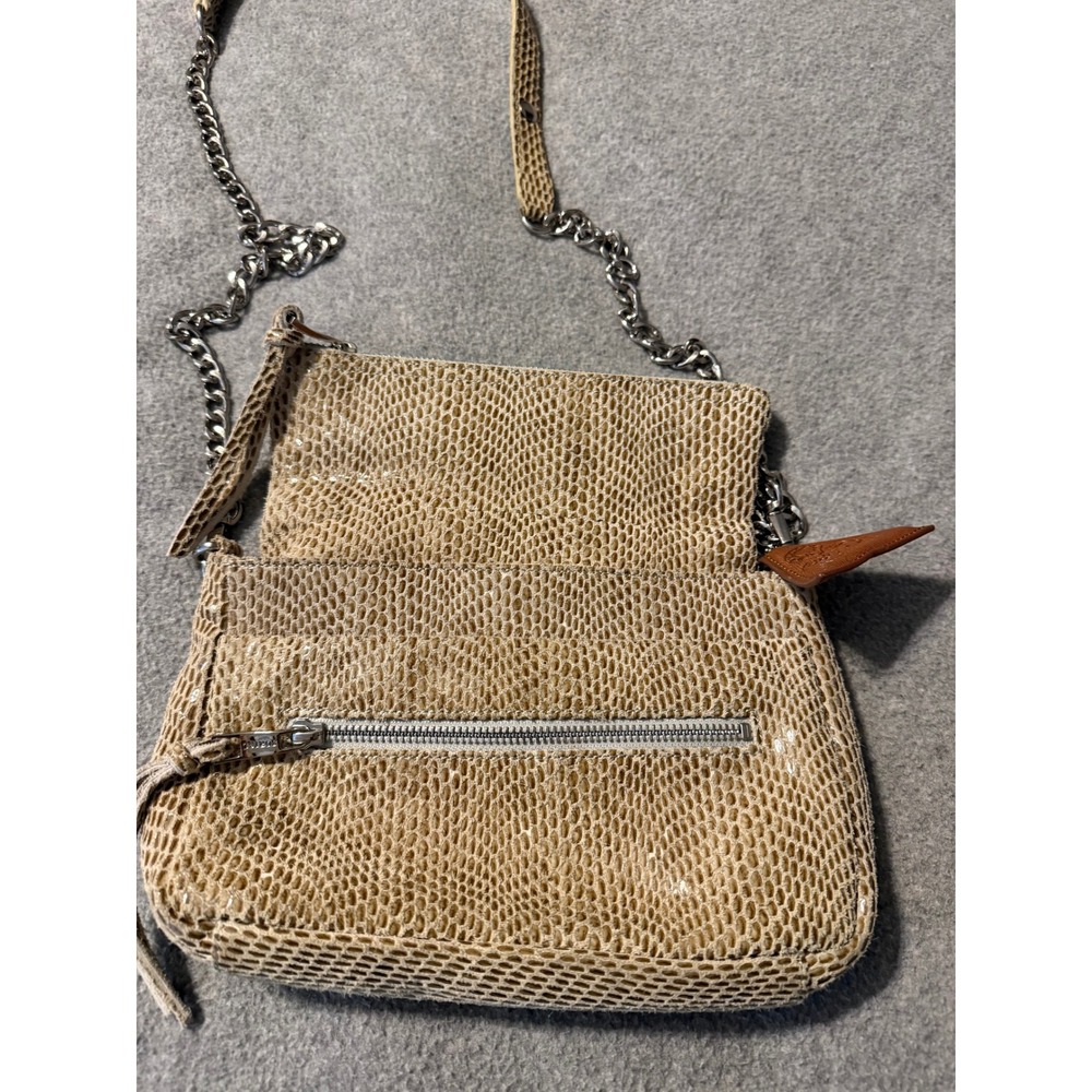 Sorial Beige Snakeskin Embossed Leather Crossbody Bag Silver Chain Strap Clutch - Picture 5 of 12